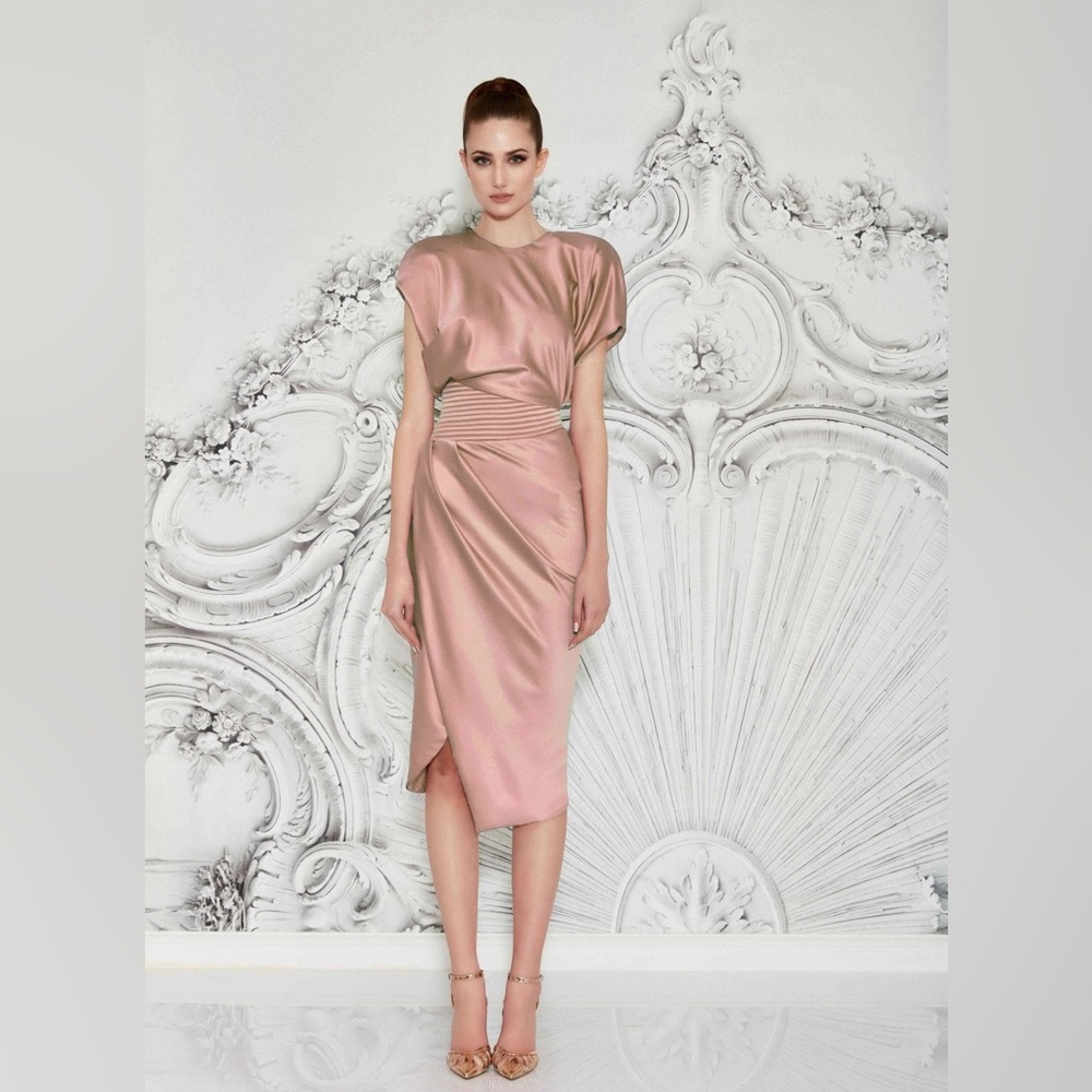Brand New Zhivago Bond Stitched Waist Satin Modi Dress Blush